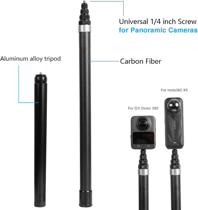 Xike 118” Carbon Fiber Extended Selfie Stick & Tripod for Insta360,3m Invisible Selfie Stick for Insta360 X5 X4 X3 X2 ONE RS,DJI Osmo 360 (18 to 118”) - Image 3